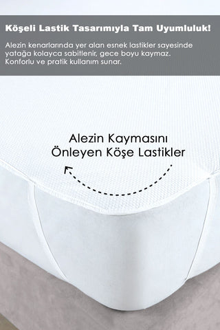 Çift Kişilik Köşe Lastikli Alez - Sıvı Geçirmez Yatak Alezi Bebek Çocuk Yatak Koruyucu 160x200cm