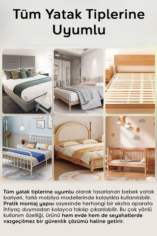 150x42 Cm Katlanır Bebek Yatak Bariyeri - Koruyucu Baza Korkuluğu Koruma Güvenlik Bariyeri Gri