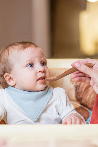2'li Silikon Bebek Beslenme Seti - Diş Kaşıyıcılı Silikon Kaşık, Vakumlu Mama Tabağı - Kahverengi