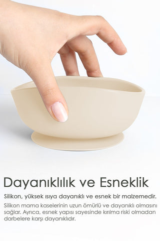 Vakumlu Silikon Bebek Mama Kasesi - Vakum Tabanlı Kase - Bej
