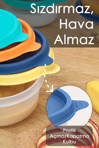 8'li Yuvarlak Bebek Mama Saklama Kabı Seti - Çocuk Atıştırmalık Kabı Beslenme Kabı 250ml Lacivert
