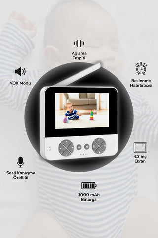 Gece Görüşlü Bebek Kamerası - LCD Ekranlı Hoparlörlü Oda Sıcaklığı Takibi Bebek İzleme Monitörü
