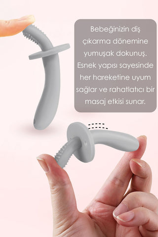 2'li Bebek Diş Kaşıyıcı Seti - Silikon Diş Kaşıma Emziği, Kaktüs Silikon Diş Kaşıyıcı - Gri