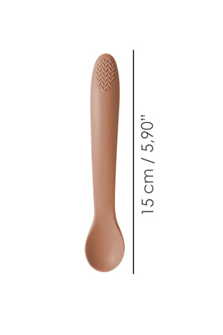 4'lü Silikon Mama Kaşığı - Diş Kaşıyıcı Bebek Beslenme Kaşığı Silikon Kaşık Kahve, Pembe, Bej, Yeşil