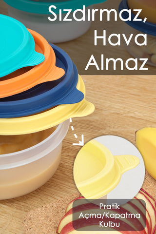 6'lı Yuvarlak Bebek Mama Saklama Kabı Seti - Çocuk Atıştırmalık Kabı Beslenme Kabı 250ml Sarı