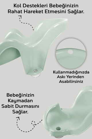 3'lü Set - Vakumlu Bebek Yıkama Aparatı, Vakumlu Destekli Banyo Oturağı, Banyo Oturak Minderi Yeşil