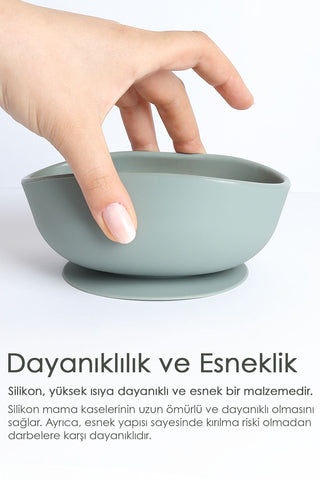 Vakumlu Silikon Bebek Mama Kasesi - Vakum Tabanlı Kase - Yeşil
