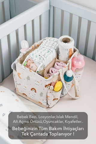 4'lü Set Çamaşır Sepeti ,bebek Çantası, Alt Açma Çantası 6'lı Valiz Organizeri Yeni Doğan Bebek Seti