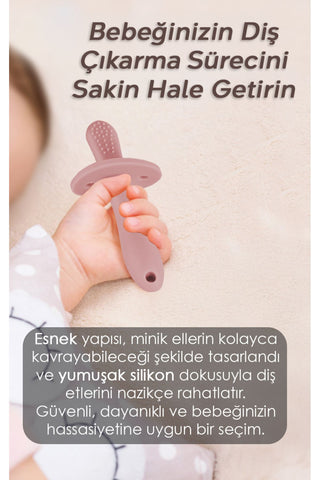 2'li Bebek Diş Kaşıyıcı Seti - Silikon Diş Kaşıma Emziği, Kaktüs Silikon Diş Kaşıyıcı - Pembe