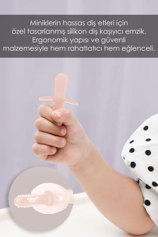 Bebek Silikon Diş Kaşıyıcı Emzik - Bebek Diş Kaşıma Emziği Silikon Dişlik - Şeffaf Pembe