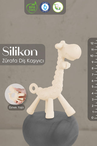 Zürafa Silikon Diş Kaşıyıcı - Bebek Diş Kaşıyıcı Hayvan Figürlü Oyuncak Dişlik - Bej