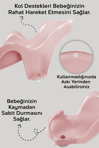 2'li Bebek Yıkama Aparatı ve Minder Seti - Vakumlu Küvet Oturağı, Yıkanabilir Oturak Minderi Pembe