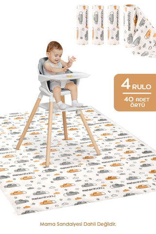 4'lü Paket 40 Adet Kullan At Aktivite Örtüsü - Mama Sandalyesi Altı Bebek Ek Gıda Örtüsü Alt Açma