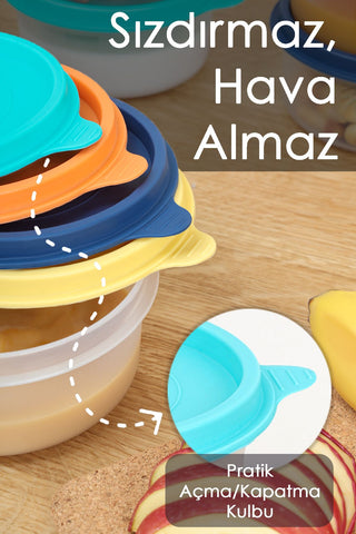 6'lı Yuvarlak Bebek Mama Saklama Kabı Seti - Çocuk Atıştırmalık Kabı Beslenme Kabı 250ml Yeşil