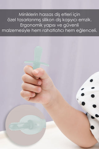 Bebek Silikon Diş Kaşıyıcı Emzik - Bebek Diş Kaşıma Emziği Silikon Dişlik - Şeffaf Yeşil