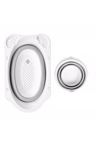 2'li Set Katlanır Bebek Banyo Seti - Katlanabilir Bebek Küveti Su Kovası Seti Gri