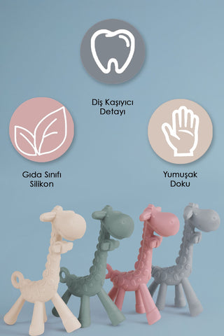 Zürafa Silikon Diş Kaşıyıcı - Bebek Diş Kaşıyıcı Hayvan Figürlü Oyuncak Dişlik - Pembe
