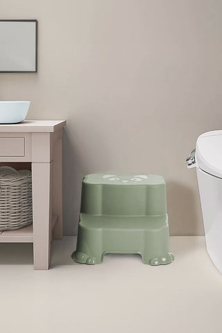 Kaydırmaz Çocuk Taburesi - Çift Basamaklı Banyo Lavabo Merdiven Yükseltici Bebek Basamağı Yeşil