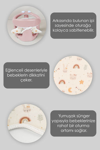 3'lü Set - Vakumlu Bebek Yıkama Aparatı, Vakumlu Destekli Banyo Oturağı, Banyo Oturak Minderi Pembe