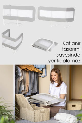 150 Cm Bebek Yatak Bariyeri - Katlanır Güvenlik Bariyeri Çift Kişilik Alez Yatak Koruma