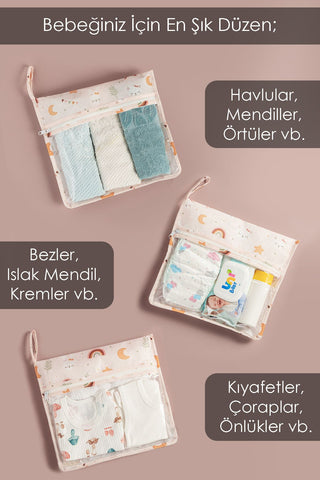 9'lu Bebek Valiz Düzenleyici Bavul İçi Organizer Set - Yeni Doğan Hastane Çıkış Çantası Organizeri