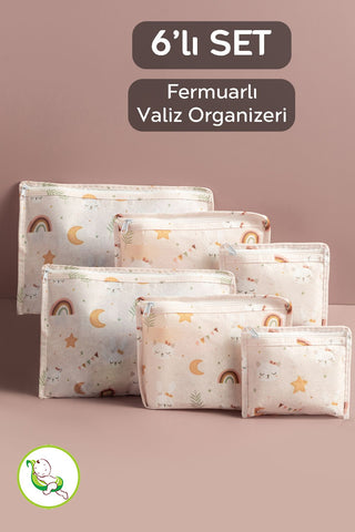6'lı Fermuarlı Valiz Bavul Düzenleyici Set - Anne Bebek Yenidoğan Hastane Çıkış Çantası Organizer