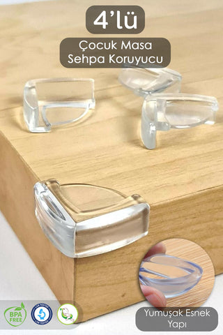4 Adet Bebek Çocuk Silikon Köşe Koruyucu - Mobilya Masa Sehpa Kenar Koruyucu Güvenlik Aparatı Şeffaf