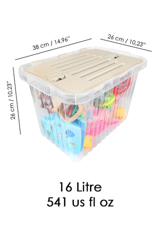 2'li Set - Kilitli Kapak Oyuncak Kutusu - Bebek Çocuk Odası Düzenleyici Organizer - 16 Lt Bej