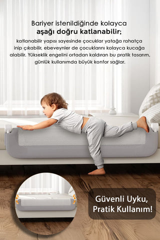 180 Cm Bebek Yatak Bariyeri - Büyük Boy Güvenlik Bariyeri Koruyucu Bariyer Çift Kişilik Alez