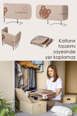120x42 cm Katlanır Bebek Yatak Bariyeri - Hayvan Desenli Koruyucu Baza Korkuluğu Güvenlik Bariyeri