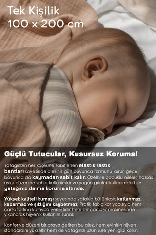 Tek Kişilik Köşe Lastikli Alez - Sıvı Geçirmez Yatak Alezi Bebek Çocuk Yatak Koruyucu 100x200 cm