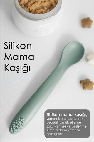 2'li Bebek Beslenme Seti - Vakumlu Silikon Kapaklı Mama Kasesi - Diş Kaşıyıcı Mama Kaşığı - Yeşil