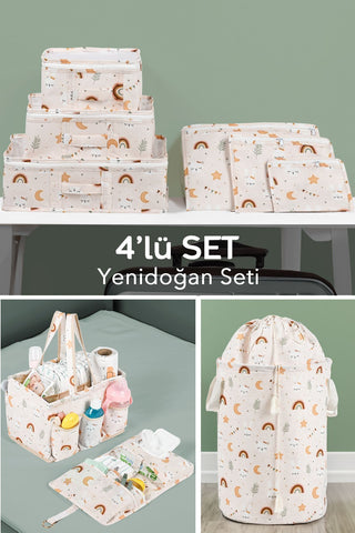 4'lü Set Çamaşır Sepeti ,bebek Çantası, Alt Açma Çantası 6'lı Valiz Organizeri Yeni Doğan Bebek Seti