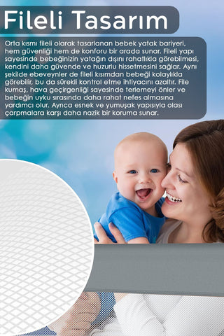 150x42 Cm Katlanır Bebek Yatak Bariyeri - Koruyucu Baza Korkuluğu Koruma Güvenlik Bariyeri Gri