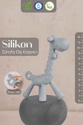 Zürafa Silikon Diş Kaşıyıcı - Bebek Diş Kaşıyıcı Hayvan Figürlü Oyuncak Dişlik - Gri