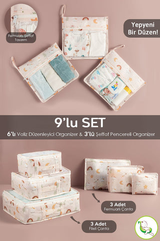9'lu Bebek Valiz Düzenleyici Bavul İçi Organizer Set - Yeni Doğan Hastane Çıkış Çantası Organizeri