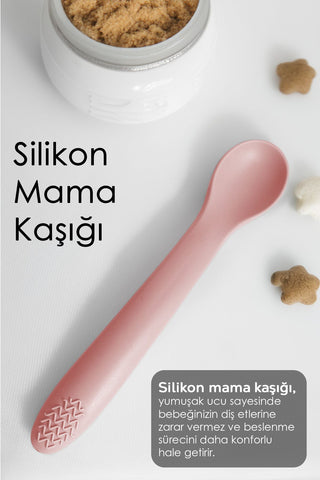 2'li Bebek Beslenme Seti - Vakumlu Silikon Kapaklı Mama Kasesi - Diş Kaşıyıcı Mama Kaşığı - Pembe