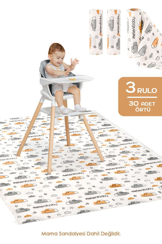 3'lü Paket 30 Adet Kullan At Aktivite Örtüsü - Mama Sandalyesi Altı Bebek Ek Gıda Örtüsü Alt Açma