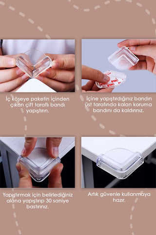 4 Adet Bebek Çocuk Silikon Köşe Koruyucu - Mobilya Masa Sehpa Kenar Koruyucu Güvenlik Aparatı Şeffaf