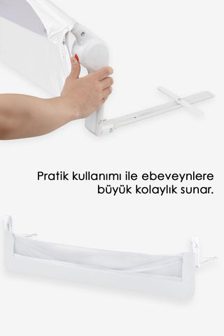 180 Cm Mega Bebek Güvenlik Bariyeri - Yükseltilmiş Koruyucu Bariyer Katlanır Yatak Korkuluğu Beyaz