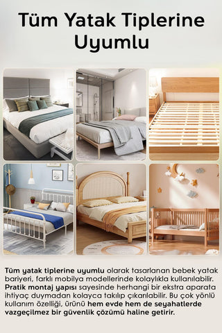 180x65 Cm Katlanır Bebek Yatak Bariyeri - Mega Boy Koruma Bariyeri Koruyucu Baza Korkuluğu Gri