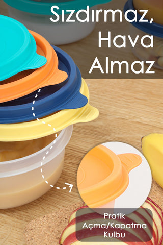 8'li Yuvarlak Bebek Mama Saklama Kabı Seti - Çocuk Atıştırmalık Kabı Beslenme Kabı 250ml Turuncu