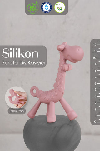 Zürafa Silikon Diş Kaşıyıcı - Bebek Diş Kaşıyıcı Hayvan Figürlü Oyuncak Dişlik - Pembe