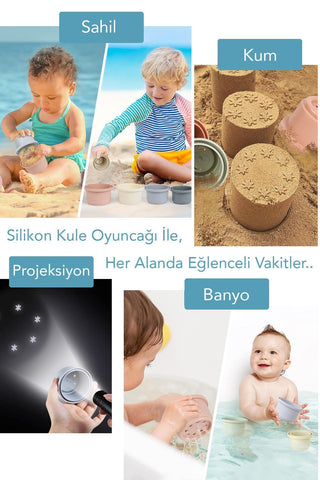 7'li Silikon Eğitici Aktivite Oyuncağı - Silikon Aktivite Oyun Kulesi