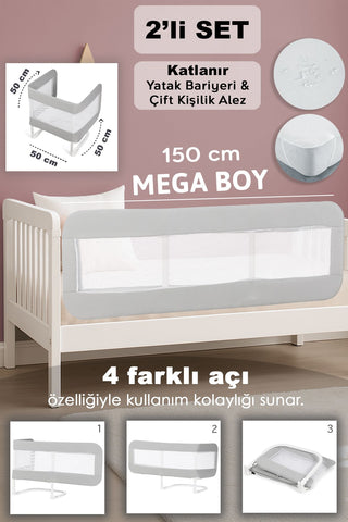 150 Cm Bebek Yatak Bariyeri - Katlanır Güvenlik Bariyeri Çift Kişilik Alez Yatak Koruma