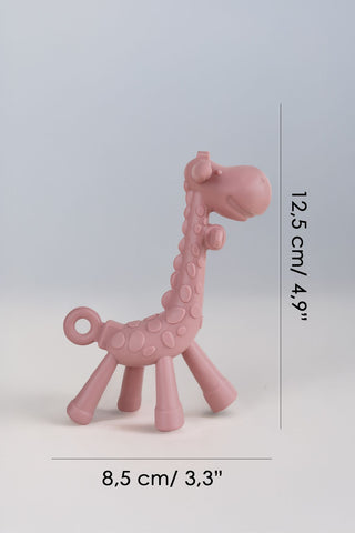 Zürafa Silikon Diş Kaşıyıcı - Bebek Diş Kaşıyıcı Hayvan Figürlü Oyuncak Dişlik - Pembe