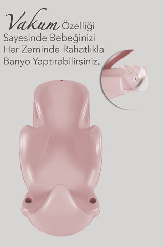 2'li Bebek Yıkama Aparatı ve Minder Seti - Vakumlu Küvet Oturağı, Yıkanabilir Oturak Minderi Pembe