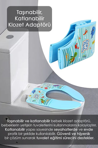 2'li Set - Portatif Katlanabilir Çocuk Klozet Adaptörü - Kaydırmaz Taban Çocuk Taburesi - Mavi