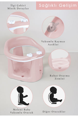 2'li Bebek Banyo Oturağı ve Minder Seti - Vakum Taban Mama Oturağı, Yıkanabilir Oturak Minderi Pembe