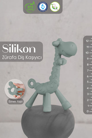 Zürafa Silikon Diş Kaşıyıcı - Bebek Diş Kaşıyıcı Hayvan Figürlü Oyuncak Dişlik - Yeşil